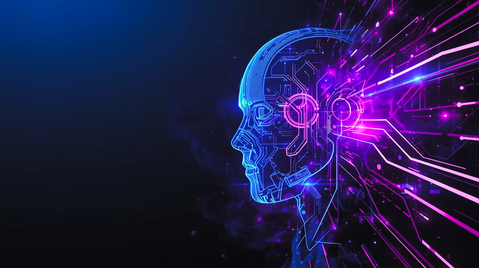 AI visualization showing digital head profile with data streams